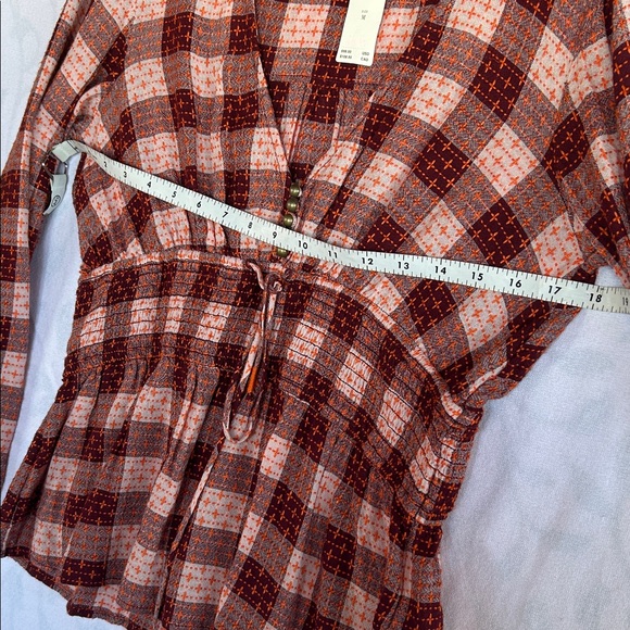 Anthropologie Burgundy and Cream Plaid Blouse - Picture 5 of 8